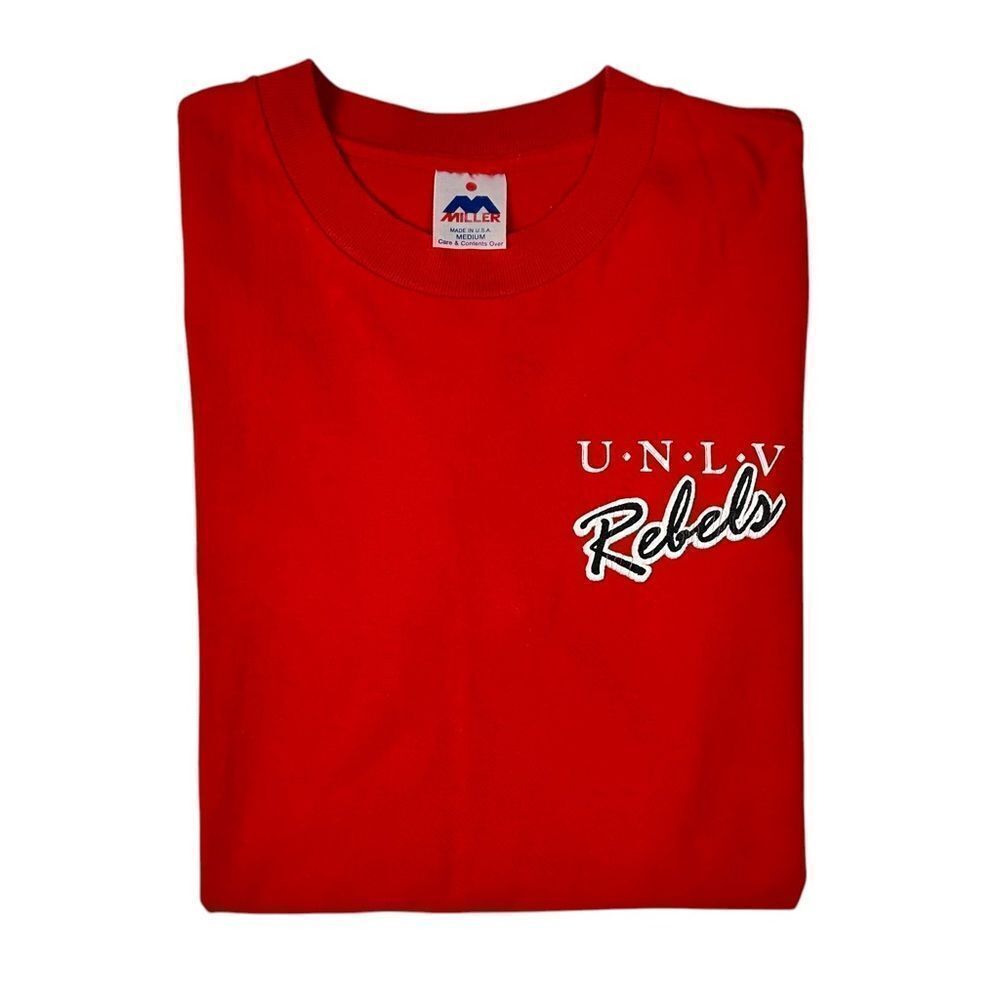 Vintage UNLV Runnin Rebels T Shirt Mens Size Medium 90s NCAA Red Made In USA